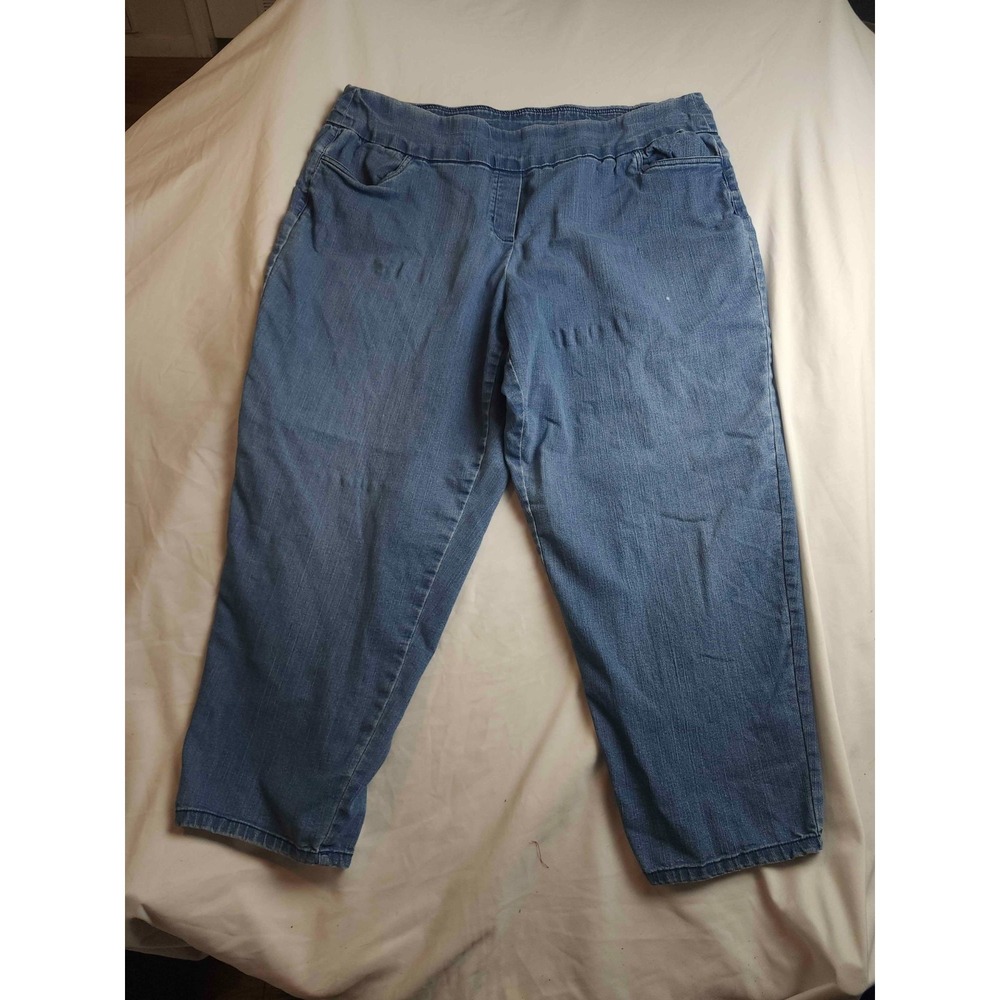 Alfred Dunner Pants Womens Size 20W Blue Denim Cropped Tapered Pull On Casual